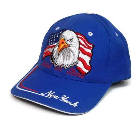 New York Patriotic Strapback Blue Hat Cap - United We Stand /Eagle American Flag - Picture 2 of 9